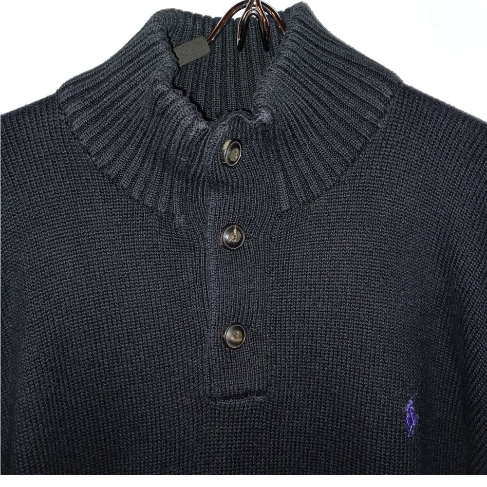 Polo Ralph Lauren Sweater Men XL Black Mock Neck Cotton Preppy Old Money Classic